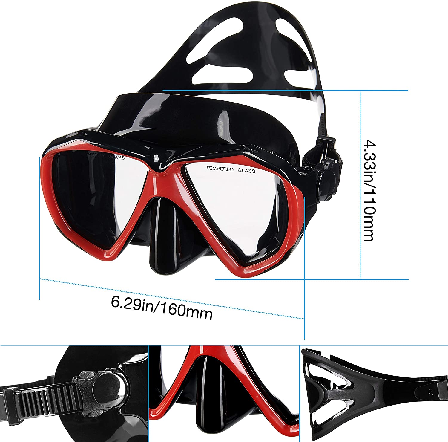 Dorlle Snorkel Set Diving Mask with Anti-Fog Tempered Glass, Anti-Leak Dry  Top Snorkel Mask, Easy Breathing and Adjustable Snorkeling Gear for Adults